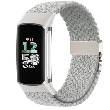 Imagem de Issinlky Pulseira trançada de nylon compatível com Fitbit Charge 6/5, pulseira elástica para Fitbit Charge 5/6 feminino e masculino