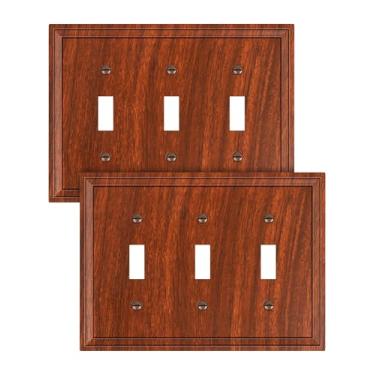 Imagem de TREEWELL Pacote com 2 placas de proteção para interruptor de luz tripla, capas de placa decorativa de grão de madeira, placa de parede de fibra de bambu natural de 3 grupos, resistente à corrosão
