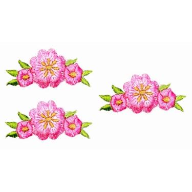 Imagem de Mini pequenos remendos bordados de flores rosa desenhos animados flor de cerejeira adesivos decorativos para roupas infantis camiseta jeans jaqueta chapéu saco bordado/lote de 3 peças