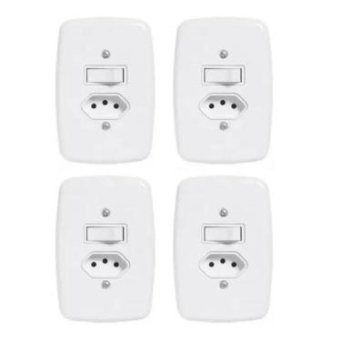 Imagem de 4 Interruptor Apagador Simples + Tomada 10A Embutir Pluzie