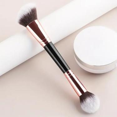 Imagem de Pincel de palma de ponta dupla, cerdas de nylon, sem cheiro, alça ABS, contorno multifuncional e ferramenta de maquiagem marca-texto para pele normal (preto)