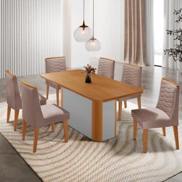 Imagem de Mesa De Jantar Isadora 180cm Tampo Mdf Laminado Linho Capuccino Naturale Off White