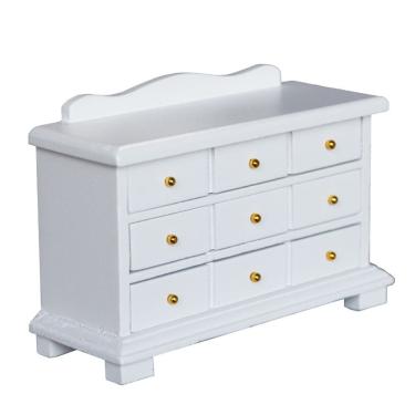 Imagem de Armário de cômoda em miniatura de madeira branca em escala 1:12 para casa de bonecas