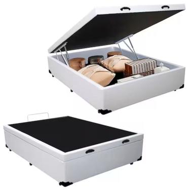Imagem de Cama Box Bau Bipartido Queen Branco Sintetico Premium 47x158x198 - FA Elegante
