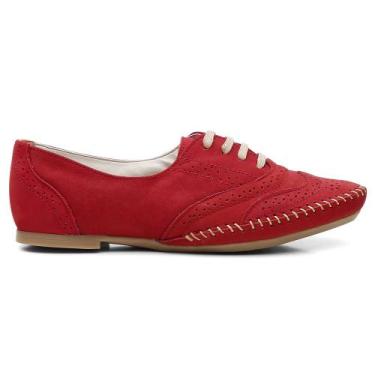 Imagem de Sapato Oxford Feminino Couro Cadarço Liso Dia a Dia Casual - Q&A, Verm