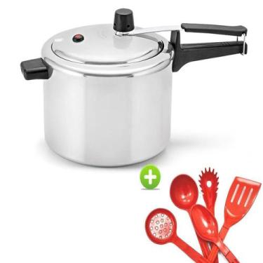 Imagem de Panela de Pressão 4,5l Polida Panelux e Conjunto de Utensílios Vermelh