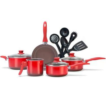 Imagem de Jogo De Panelas Brinox Life Smart Easy 5 Peças Cerâmica Vermelho Com U