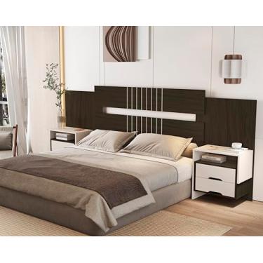 Imagem de Cabeceira Box Luiza Casal e Queen 1,40/1,60 Com Criado (Chocolate/Off)