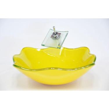 Imagem de Cuba de Vidro Quadrada Ondulada 42cm Bari - EKASA, Amarelo