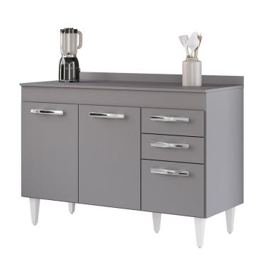 Imagem de Balcão Gabinete Para Pia 120cm 3 Portas Com Tampo Suécia Cinza - Lumil