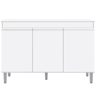 Imagem de Balcão Gabinete 120cm 3 Portas Com Tampo Manu Branco - Ajl Móveis