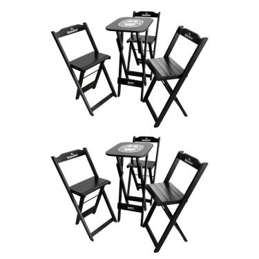 Imagem de Kit 2 Conjuntos Bistrô Mesa Com 3 Banquetas Dobráveis De Madeira Personalizada Hei - Preta