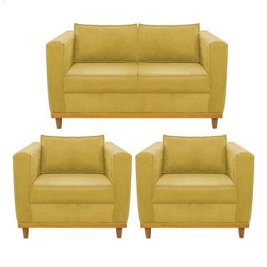 Imagem de Kit Sofá 2 Lugares 2 Poltronas Europa Suede Amarelo