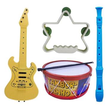 Imagem de Kit Musical Infantil Brinquedo Guitarra Tambor Flauta Pandeiro Estrela