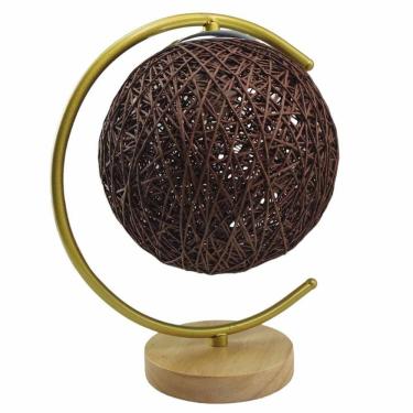 Imagem de Luminaria Abajur Mesa Cupula Bola Meia Lua Barbante Base Madeira Rustica Decoraçao