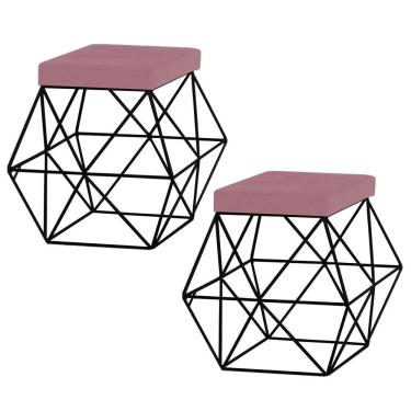 Imagem de Kit 2 Puffs Decorativo Base Preto Trixie Veludo Rosê