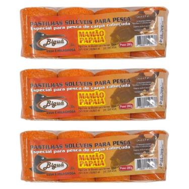 Imagem de Kit 12 Pastilha Pesca Carpa Cabeçuda Mamão Papaia 280g Biguá