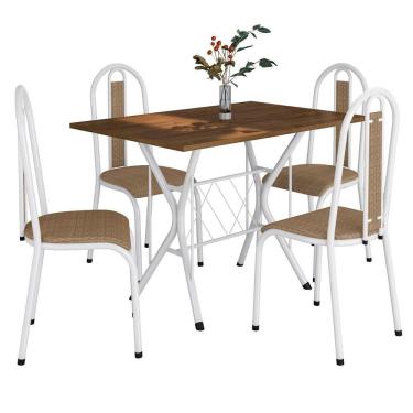 Imagem de Kit Mesa De Jantar Jade 91 Cm Nature Com 04 Cadeiras Arizona Bege Ferro Branco - Pallazio