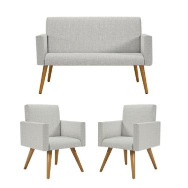 Imagem de Kit Namoradeira + 2 Poltronas Decorativas Linho Cinza Claro