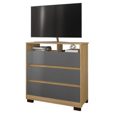 Imagem de Cômoda Para Quarto 3 Gavetas 90cm Califórnia Carvalho-grafite - Incorplac