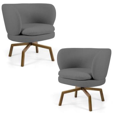 Imagem de Kit 2 Poltronas Decorativas Melissa Base Ka Giratória Castanho Veludo C-317 Cinza - Domi