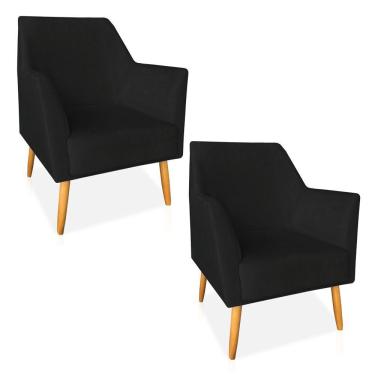 Imagem de Kit 02 Poltronas Decorativa Julia Veludo Pés Palito Castanho Preto