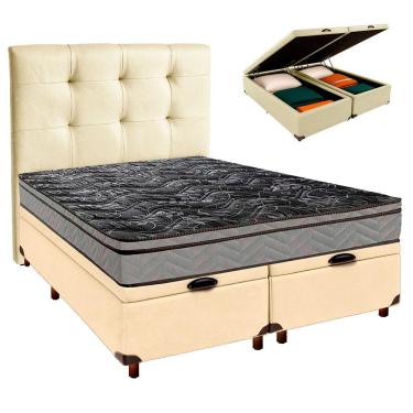 Imagem de Conjunto Cama Box Bau Blindado Casal + Colchão D28 Conforto Paropas + Cabeceira