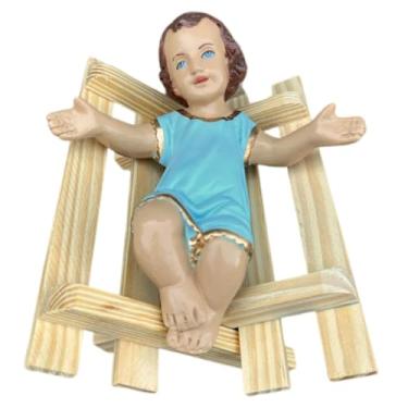 Imagem de Menino Jesus Grande Manjedoura Presépio Enfeite Árvore Natal