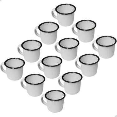 Imagem de Kit 12 Mini Canecas Esmaltadas Rústicas 80ml – Cor Branco, Estilo Retrô Fazenda, 5cm – Para Café, Shot, Decoração e Lembrancinhas