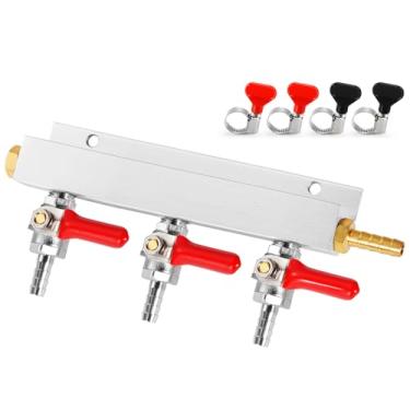 Imagem de Dbgogo Kegerator Co2 Manifold, 3-Way Keg Co2 Splitter 5/40.6 cm Bard Fitting Co2 Gas Distributor Beer Keg Air Distributor Gas Manifold Regulator Splitter with Integrated Check Valves & Hose Clamps