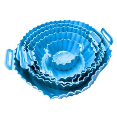 Imagem de Kit com 6 Forros de Silicone Antiaderente para Air Fryer, Reutilizável e Resistentes ao Calor até 240°C Cor Azul