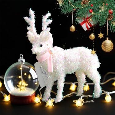Imagem de 1 peça enfeite de alce branco de Natal brilhante DIY árvore de Natal decoração de mesa presente de ano novo, vários tamanhos (rosa, P-17 x 12 cm)