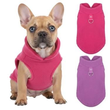 Imagem de Pacote com 2 suéteres para cães pequenos com anel em D, roupas aconchegantes para animais de estimação, suéter de lã quente para gatos, roupas para cães chihuahua, buldogue francês, dachshund, suéter