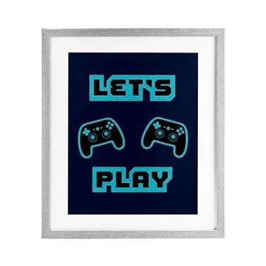 Imagem de Stupell Industries Let's Play Blue Retro Gamer Impressão emoldurada cinza sob vidro, design por Marcus Prime, 16 x 13