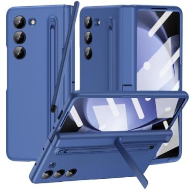 Imagem de NINKI Capa fina para Samsung Galaxy Z Fold 6 com caneta S azul, suporte para caneta Stylus e suporte, capa protetora com dobradiça para Samsung Z Fold 6