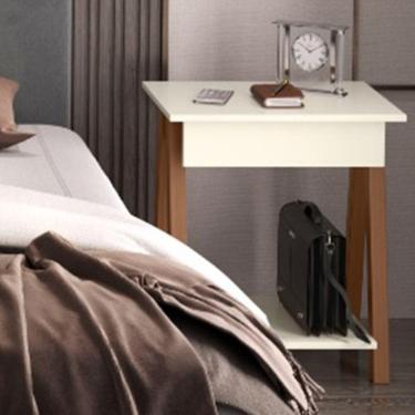 Imagem de Mesa De Cabeceira Com 1 Gaveta Amadeirado Off White