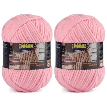 Imagem de Fio de chenille de veludo para crochê e tricô – cada rolo pesa 200 g/7 oz de comprimento, 240 m/262 m, fio de cobertor de bebê ultramacio e fofo para chapéus, cachecóis, cobertor de bebê (2, rosa