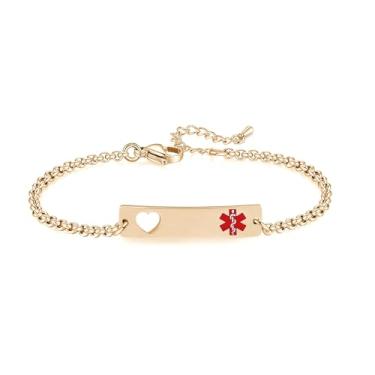 Imagem de AOAMID Pulseiras de alerta médico para mulheres ajustáveis personalizadas com gravação gratuita pulseiras de identificação médica de 15,5 a 20 cm, 8 in, Metal, Sem pedras preciosas