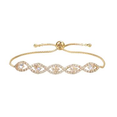 Imagem de Ymeiselle Pulseira feminina banhada a ouro 18K com pedras de zircônia cintilantes, tamanho ajustável, presente elegante para casamento, aniversário, festa, mãe, namorada, Natal, Medium, Cobre