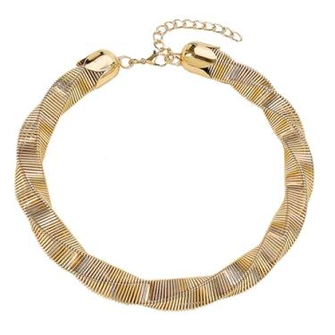 Imagem de FLORA Colar feminino torcido com design ondulado corrente para clavícula colar grosso de metal torcido estilo geométrico moderno e marcante (Ouro)