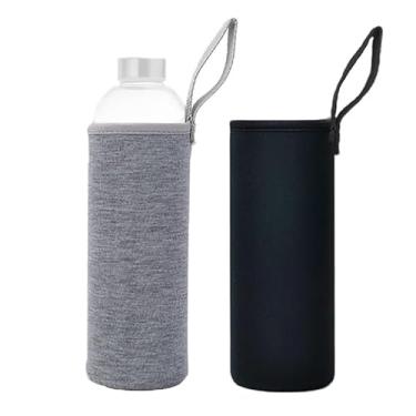 Imagem de Pacote com 2 capas de garrafa de água de neoprene - 510 g a 550 g Capa de garrafa de nylon - Suporte de manga com alça para copo de vidro portátil esportivo (preto + cinza)
