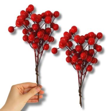 Imagem de Kit com 2 Pick, Galhos Natalinos Frutinhas Vermelhas 20cm | Enfeites para Árvores de Natal, Guirlandas, Arranjos e Centros de Mesa | Azevinho para Festas de Final de Ano