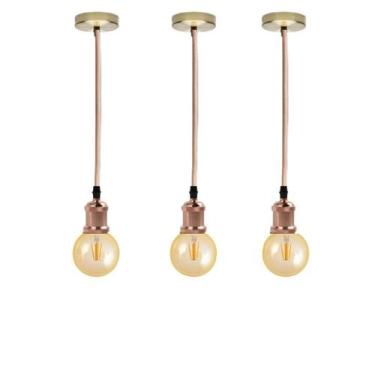 Imagem de Kit 3 Luminárias Lâmpadas Led G95 Cor 2300K Âmbar Globo - Pendente Com