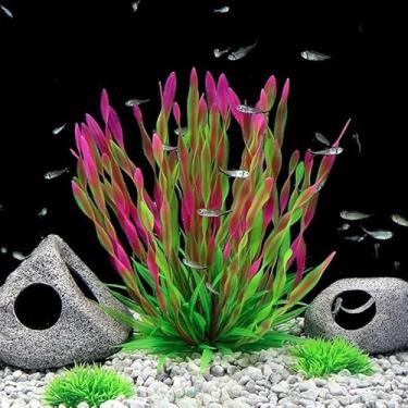Imagem de Plantas artificiais de aquário, grama subaquática falsa de plástico para decoração de aquário de peixes, simulação de plástico para paisagismo marinho (vermelho)
