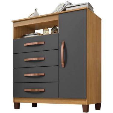 Imagem de Cômoda Sapateira Cannes 4 Gavetas 1 Porta Carvalho Americano-grafite