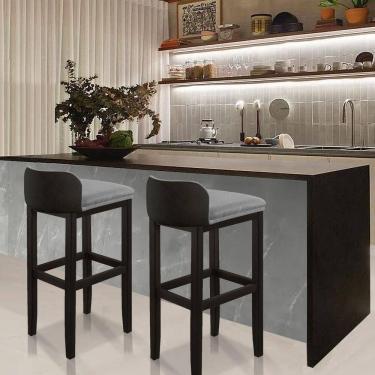 Imagem de Kit 2 Banquetas Onix Courino Linho Eucalipto Maciço Preto