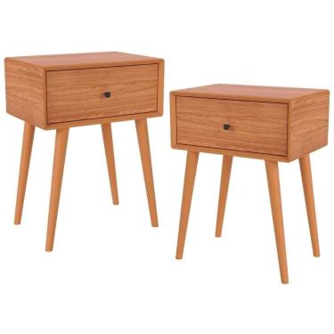 Imagem de Kit 02 Mesas De Cabeceira 1 Gaveta Pés Palito Kayla D03 Freijó - Lyam Decor
