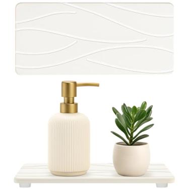 Imagem de 2 peças de bandeja de secagem de pedra absorvente de água para banheiro cozinha balcão decoração dispensador de saboneteira, suporte de esponja, bandejas brancas de banheiro, tapete de secagem rápida