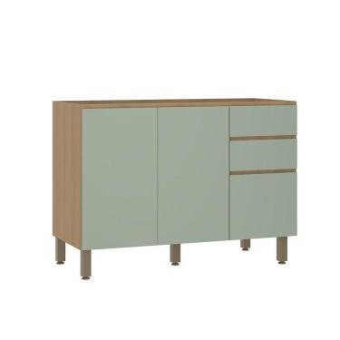 Imagem de Balcão De Cozinha Para Pia 120cm 2 Portas E 3 Gavetas Sem Ta Freijó/verde Jade