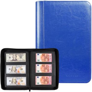 Imagem de Álbum de dinheiro com 180 bolsos – Álbum de coleção de notas WITHYU Ringless com mangas transparentes sem PVC para armazenar notas, bilhetes e colecionáveis (azul escuro)